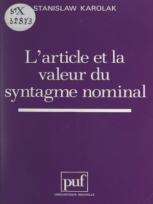 cover image of L'article et la valeur du syntagme nominal